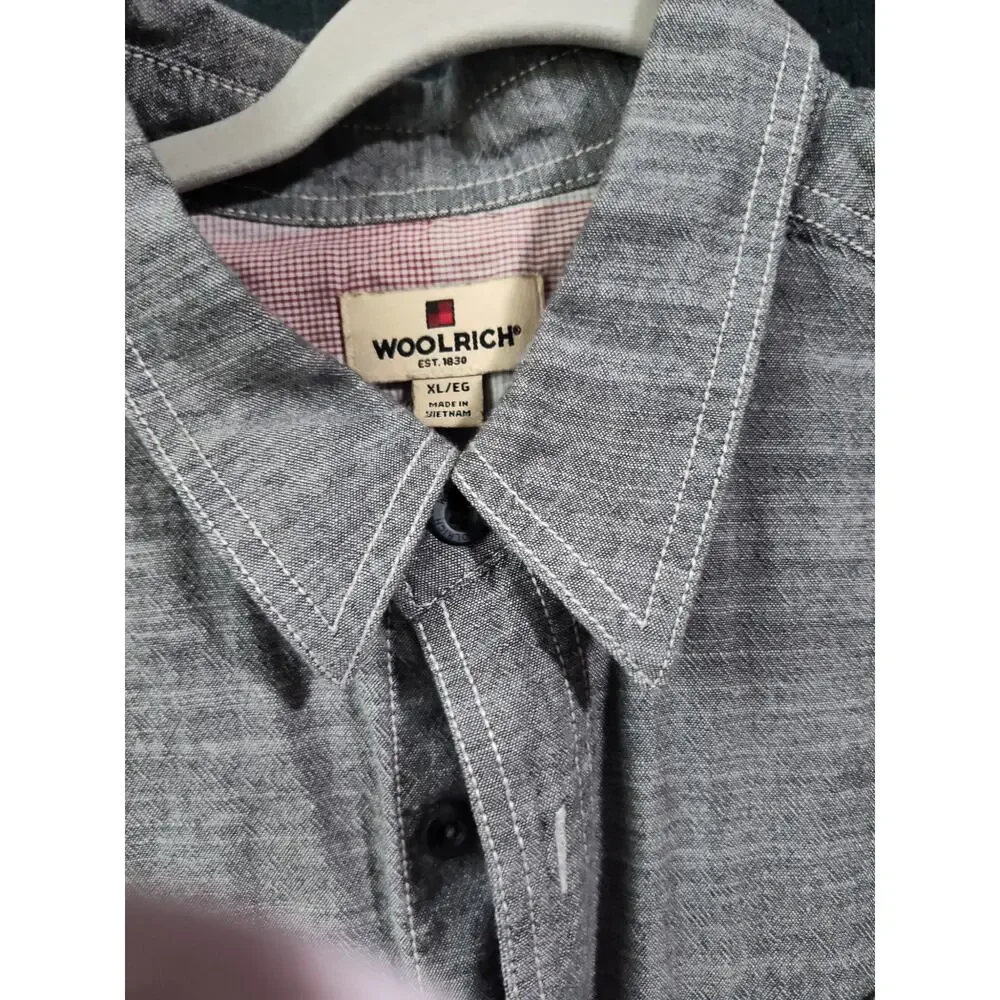 Woolrich Short Sleeve Static Heathered Gray Button Down Shirt Men’s Size XL - Picture 2 of 6
